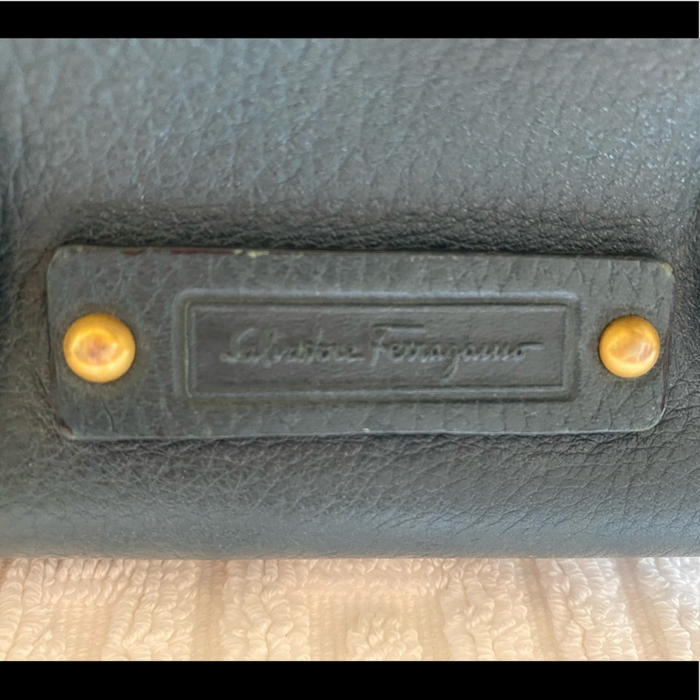 Authentic Ferragamo Blue Gancini Tote with Double Straps & Brushed Gold Hardware - Picture 7 of 13